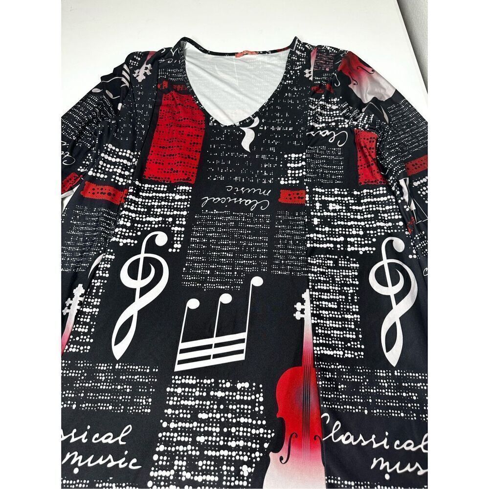 Lili by Firmiana Music Lovers Tunic Dress Sz 1X A-Line 3/4 Sleeve Black White - Picture 5 of 13